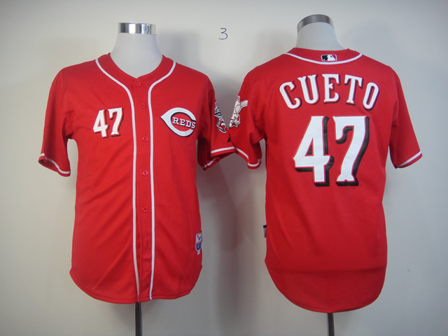 Men MLB Cincinnati Reds #47 Cueto red jerseys